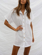 Load image into Gallery viewer, Ailunsnika Womens White Button Down Shirt Tunic Dress Short Turn Down Collar Beach Bikini Cover Up with Pocket
